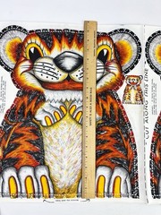 Vintage Multicolor Tiger Cut N Sew Two Panels Pillow 1960s Rare