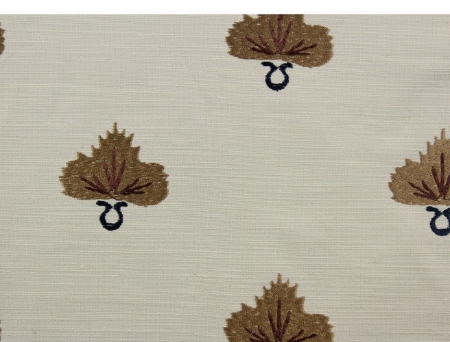 Embroidered August Putty Cognac 2.5 yd Upholstery Interiors fabric leaf