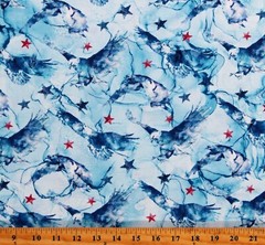 Cotton Bald Eagles Patriotic USA Stars Patriot Blue Fabric Print by Yard D306.64