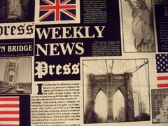 LONDON NEWSPAPER WEEKLY NEWS UK USA FLAG NEWSPRINT COTTON FABRIC FQ