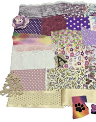 Fabric Scraps Junk Journal Quilt Slow Stitch Button Bead Charm Notions Kit #6