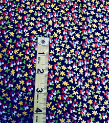 VTG Ditzy CALICO Yellow White Red & Blue Florals on Black Cottagecore 36″x12″