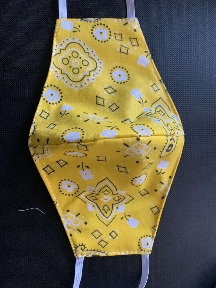 Face Mask triple Layer Handmade Washable Cloth Yellow Bandana