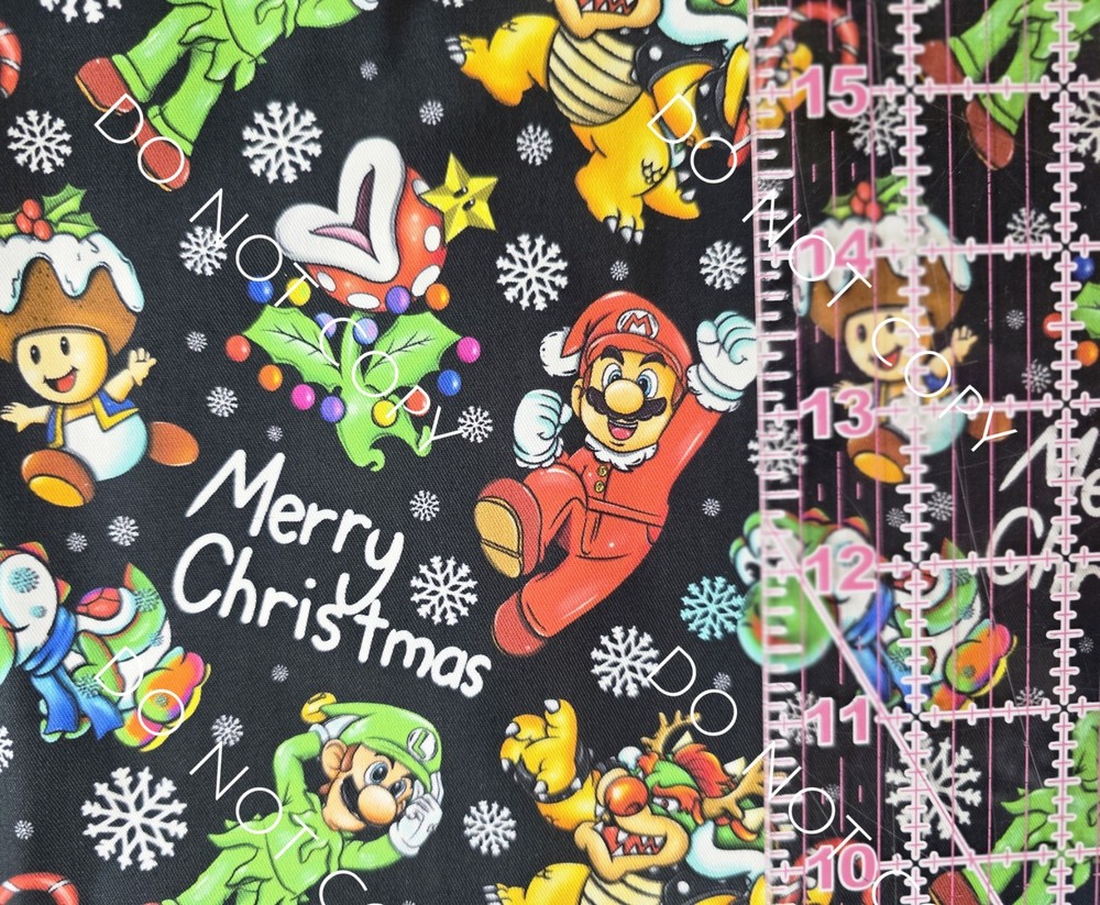 Custom 100% Cotton Woven Fabric Super Mario Brothers Video Game 1/4 Yard Xmas
