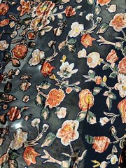 Italian designer Chiffon Velvet Burnout Dark navy blue base with copper shades