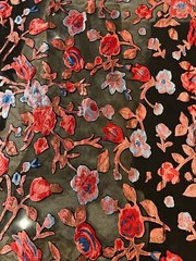Italian designer Chiffon Velvet Burnout black base with red blue peach shades