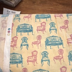 Beige Blue Pink Furniture Chair & Sofa Pattern Novelty Fabric Piece 7.25 yards