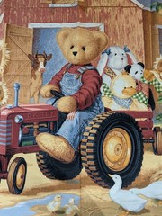 Daisy Kingdom Blue Jean Teddy on Tractor Barnyard Wall Hanging Crib Quilt Panel