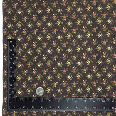 VTG Calico Ditsy Tiny Flowers Pink Cream Green On Brown Cotton Fabric BTY Granny