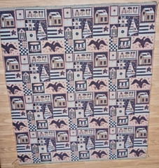 Vtg Americana USA Upholstery Fabric 54 ” X 48″ USA 1776 Flag House Boat Star
