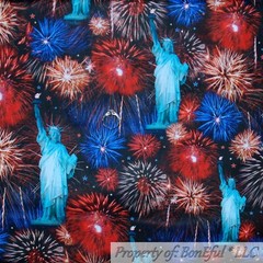 BonEful Fabric FQ Cotton Quilt Black Red White Blue Statue of Liberty Fireworks