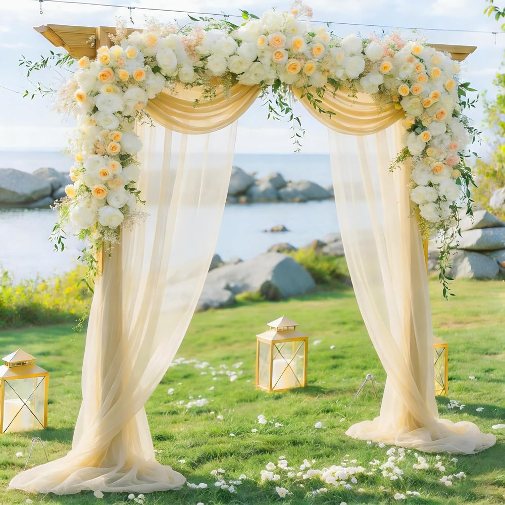 Light Champagne Wedding Arch Draping Fabric, 1 Pack 29″ X 20FT Sheer Fabric Arch
