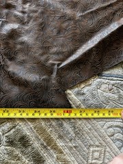 Western Tooled Faux Leather Fabric Remnant Brown Floral Crafting Upholstery