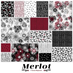 Merlot 5″ charm pack wine and black floral Quilt Fabric Flowers Clothworks