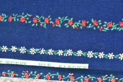 By 1/2 Yd, Vintage, Red Green White Floral Striped on Navy Cotton/Cranston,P9407