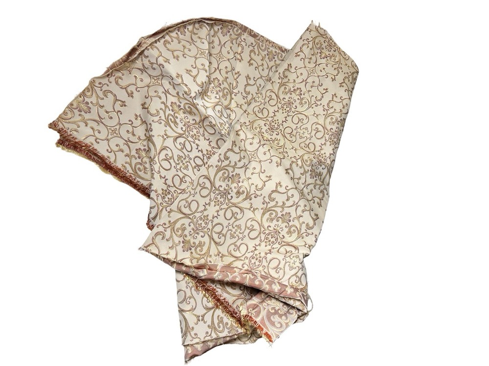 VTG Ornate Woven Fabric Gold Beige Pink Damask Baroque Scrolls Swirl 1 lb. 9 oz.