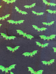 Halloween Bat Fabric Remnant Lot 3 Pc Glitter Neon Green Purple Cotton Gothic
