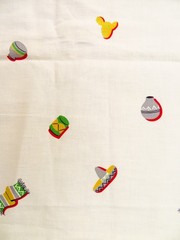 Vintage Fabric Piece 36″ x 25.5″ Cotton Multi Color Latin American Red Border