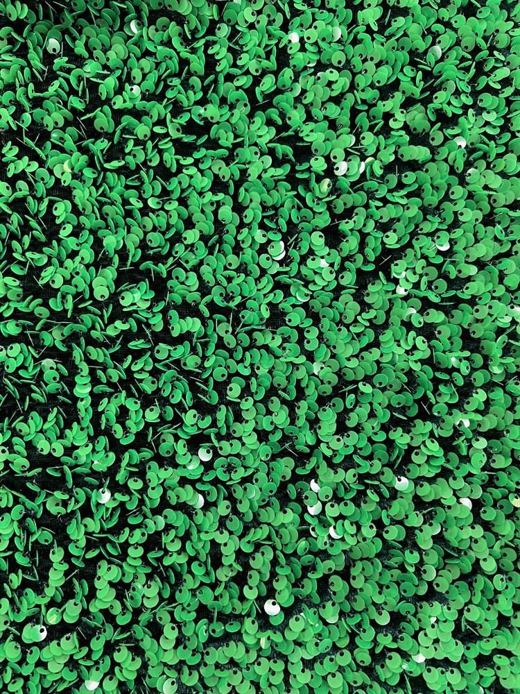 Stephanie GREEN Overlap Sequins on HUNTER GREEN Stretch Velvet Fabric by the Ya
