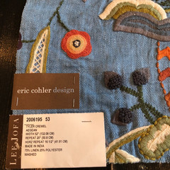Eric Cohler LEE JOFA Tyler Crewel in Aegean 17 x 17 1/4″ Fabric Sample