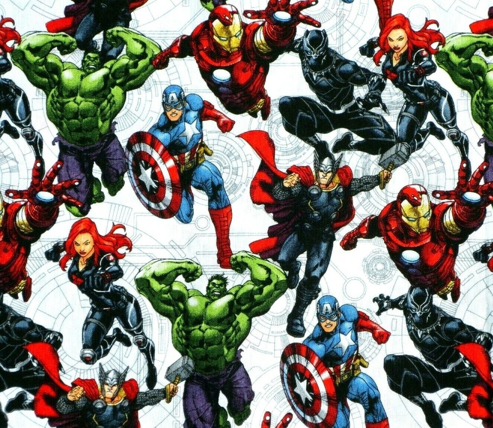 MARVEL FABRIC AVENGERS UNITE BLACK PANTHER HULK AVENGERS IRON MAN BY THE YARD