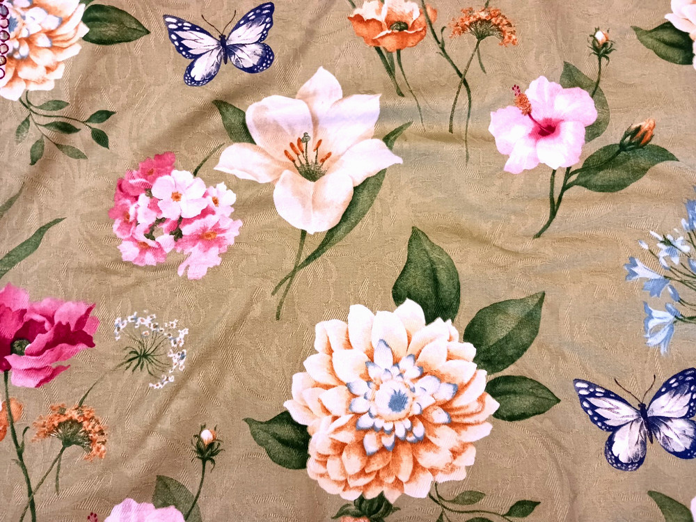Pretty Richloom Cotton Canvas Home Decor Fabric Fresh Green w Flowers Butterflie