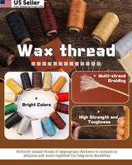 DIUDUS 218 Yards Waxed Thread, Leather Sewing Thread with Heavy Black