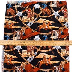Cotton Quilting Fabric Black Western Cowboys Sheriff Horses BTHY Half Yard