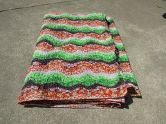 VTG Red Pink Green Floral Wavy Striped Seersucker sewing Fabric 6.5 Yards 42″