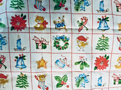 VTG Spring Mills Christmas Baby Animals in Red Blocks Cheater Quilt BTHY