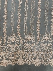 Daphne PEACH Faux Pearls Beaded Flowers and Vines Lace Embroidery on Mesh Fabri