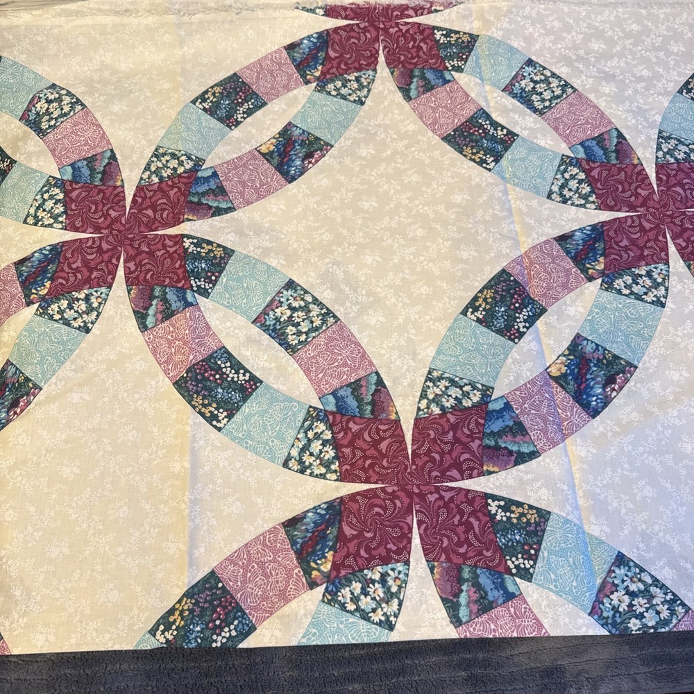Cheater Quilt Fabric Wedding Ring 80s 90s VTG 84×44 Duvet Bedspread NEW Sewing