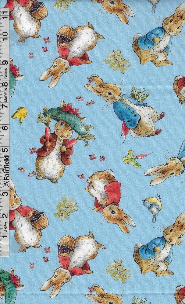Peter Rabbit Flopsy Benjamin Blue Digitally Printed by David Textiles btp