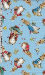 Peter Rabbit Flopsy Benjamin Blue Digitally Printed by David Textiles btp