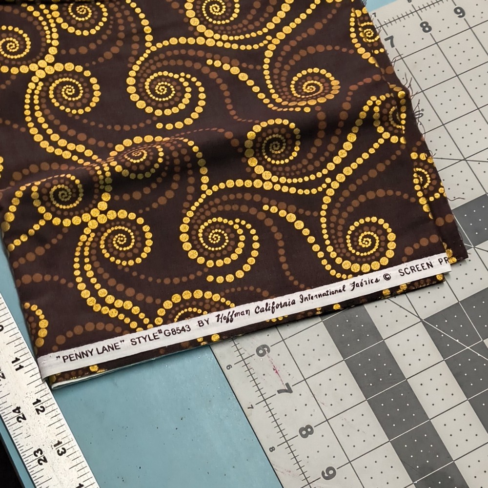 Hoffman California Penny Lane Style G8543 Swirl Fabric Brown Yellow Up to 45”