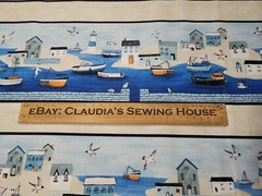 Sailors Rest BTY World Art Group P&B Textiles Scenic Stripe Fishing Village Boat