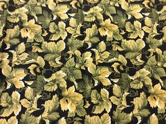 OLIVE & TAN LEAVES ON BLACK FABRIC 1 3/8 YARDS