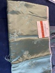 Vtg 1950s Harilela Hong Kong Silk Blend Brocade Fabric Silvery Green 5 Yards