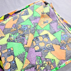 RARE Vtg Wamsutta Hallmark Cards Halloween Oil Cloth PVC Fabric 58″X106″ Neon