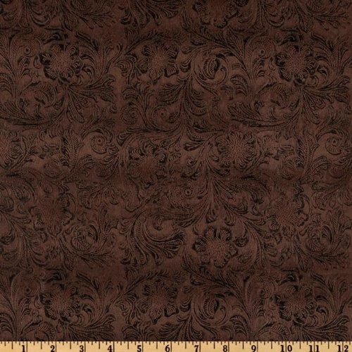 54” Wide Faux Leather Fabric Tooled Floral Chocolate by The 54 inches, Brown