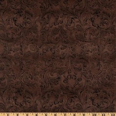 54” Wide Faux Leather Fabric Tooled Floral Chocolate by The 54 inches, Brown