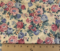Vintage Floral Fabric By Peter Pan Pink Mauve Blue Yellow Flowers On Cream 2 Yds