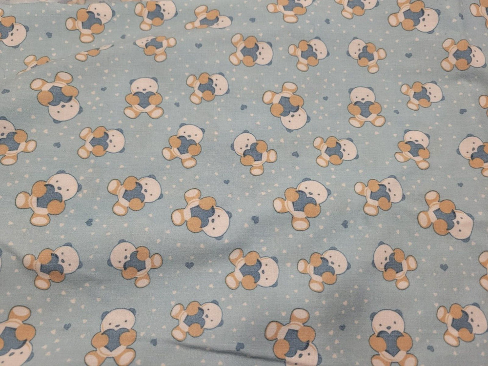 Powder Blue Nursery Fabric Bears Cotton Fabric 2 yards 22″ X 56″ New