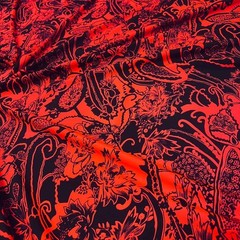 Red and Black Paisley Print Stretch Fabric 60″wide Swimsuit Spandex By Yard