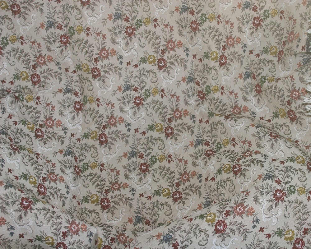 Vtg heavy floral jacquard tapestry upholstery fabric 56″ x 102″ (2.8 yds) white
