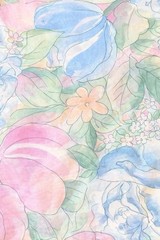 Vintage 1989 Marignan Floral Fabric 1.75 Yds Pastel Roses Cotton