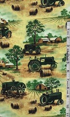 Multi Marigold Homestead Tractors & Barns by Camelot Fabrics bty