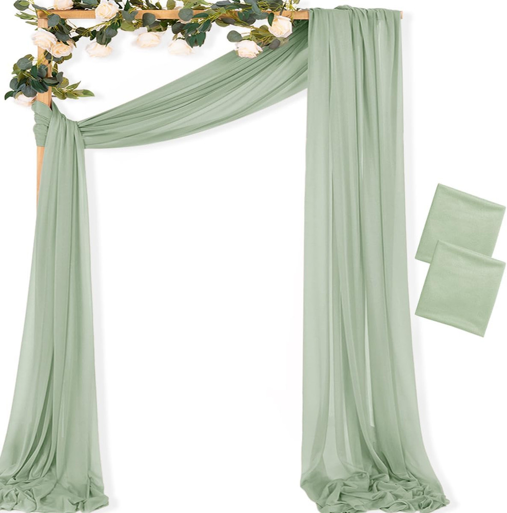 Sage Green Wedding Arch Draping Fabric 2 Panels 29″ X 20 FT Extra Long Gauze Dra