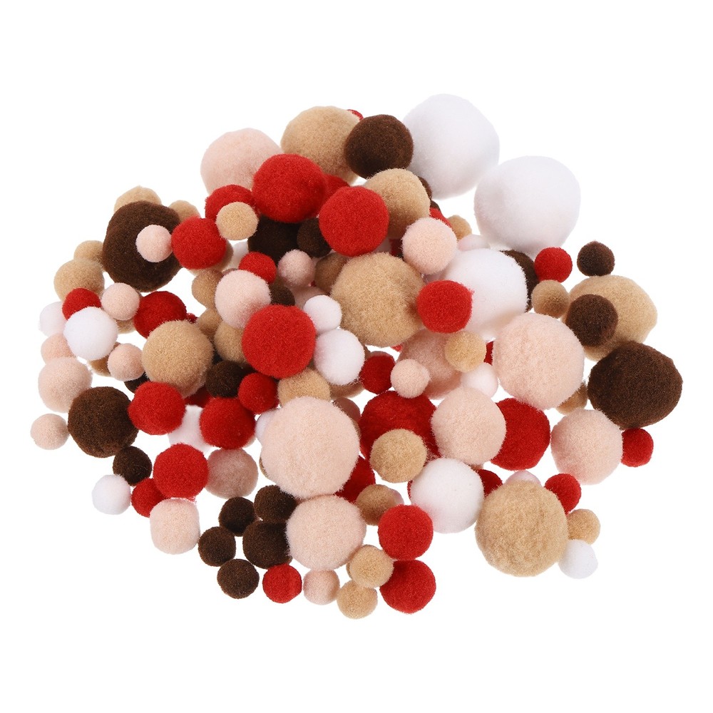 Pom Felt Balls Fabric 1-3cm 10-30mm Brown Khaki White for Craft DIY 130 Pack