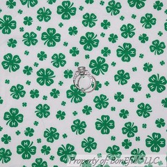 BonEful Fabric FQ Cotton Quilt White Green 4H Club Leaf Clover Home School Farm